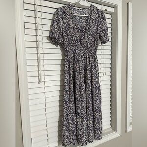 Purple flower dress, barely worn, looser fit, ankle length, small